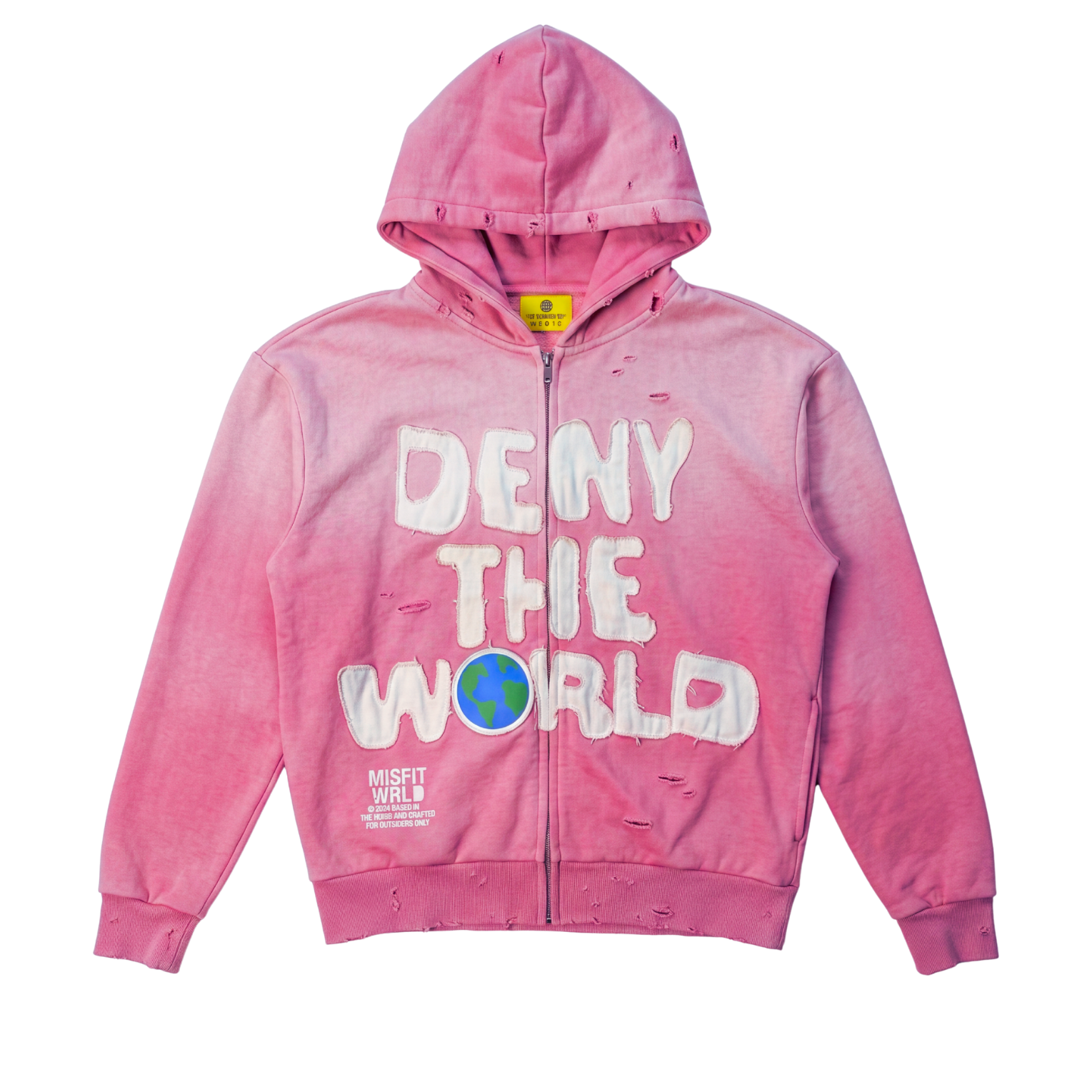 "DENY THE WORLD" Hoodie Pink